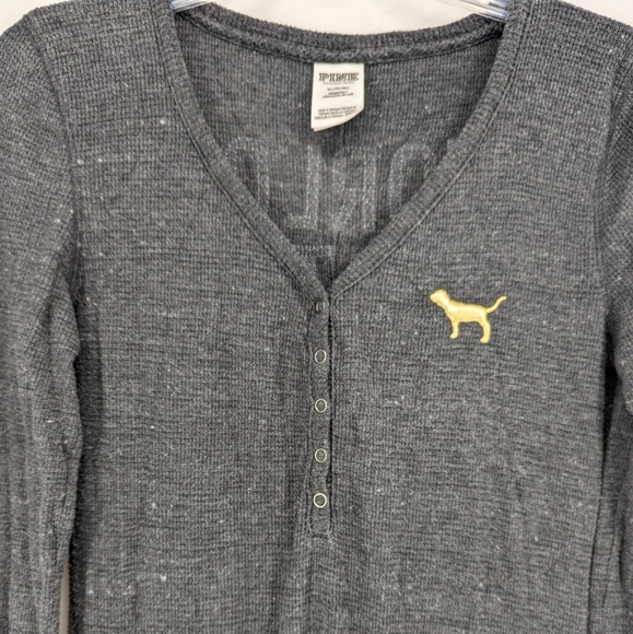 VS Pink One Piece Pajamas Bling Gray Thermal with Gold Sequins Size Medium - Picture 5 of 9